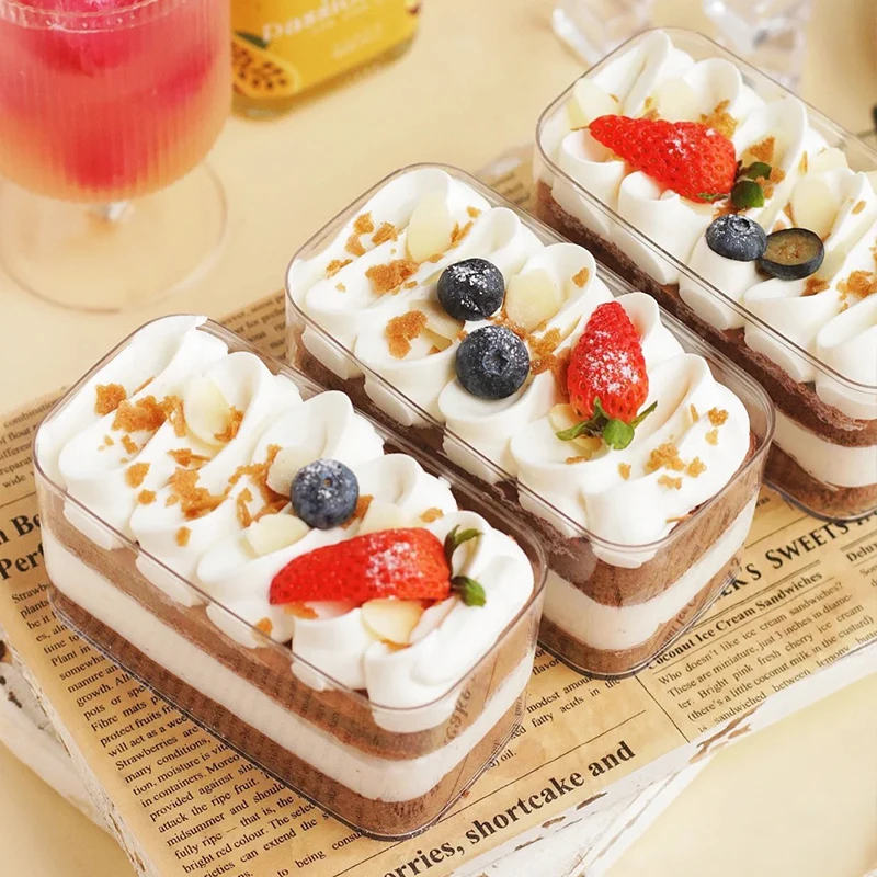 20pcs High Quality Tiramisu Melaleuca Pastry Cake Packaging Box Transparent Plastic Disposable Dessert Cups With LIds 280ML