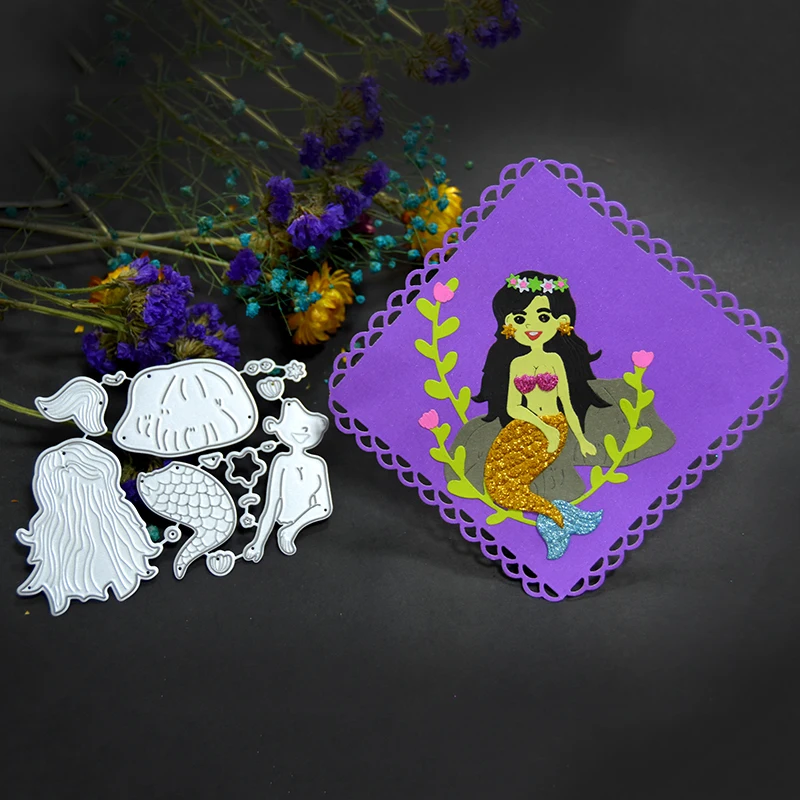 Русалка девушка и цветок металлические трафареты для пресс-формы скрапбукинга