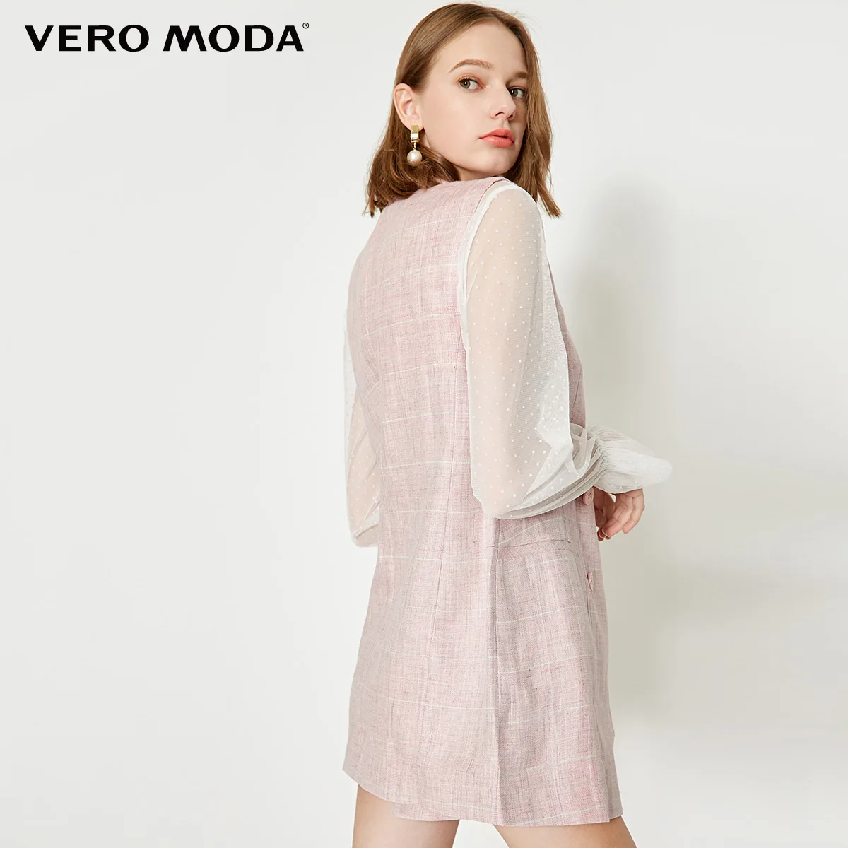 Vero Moda женский двубортный костюм средней длины с воротником льняной жилет без