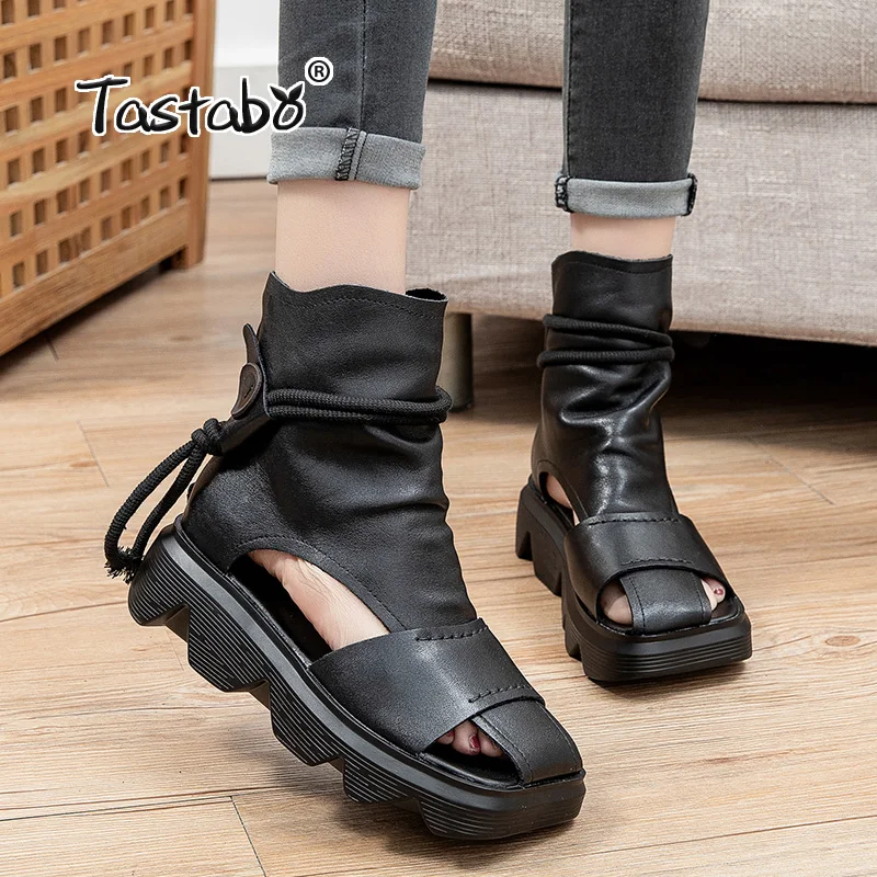 

Tastabo Women Boots 2021 Fashion Streetwear Ankle Boots for Women Zipper Breathable Mesh Strange Footwear Flats 8832