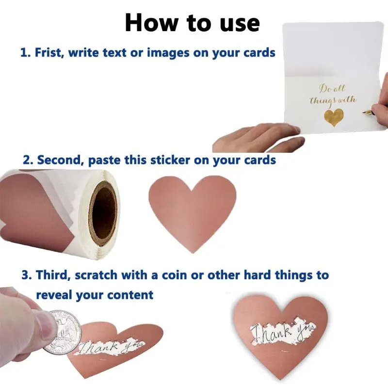 100pcs/roll Heart Shape Scratch Out Stickers Labels Party Activity Game Favors | Дом и сад