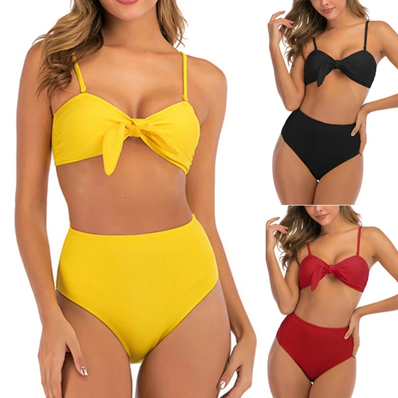 

Women's Bikini Sling Solid Color High Waist Split Swimsuit Women's Swimwear