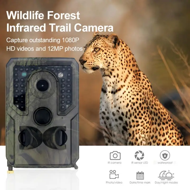 

Trail Camera 12MP 1080P HD Wildlife Scouting Hunting Cam 120° Wide Angle Lens Waterproof Monitoring Infrared Heat Sensing
