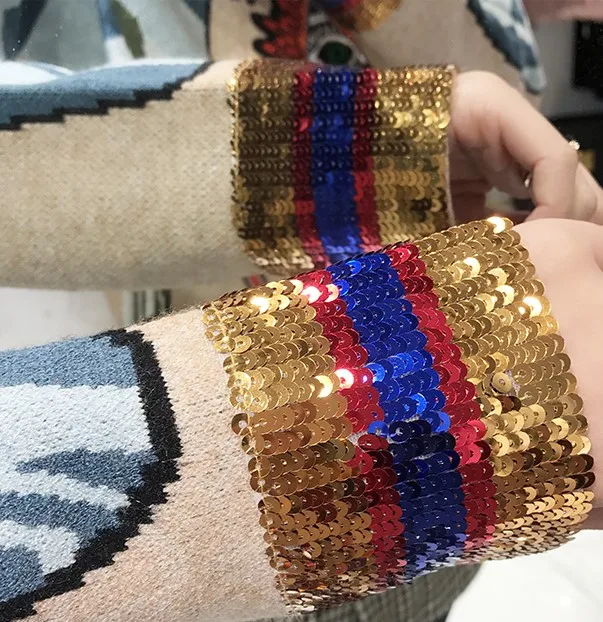 Женский трикотажный свитер с вышивкой и блестками подиумный жаккардовый пуловер