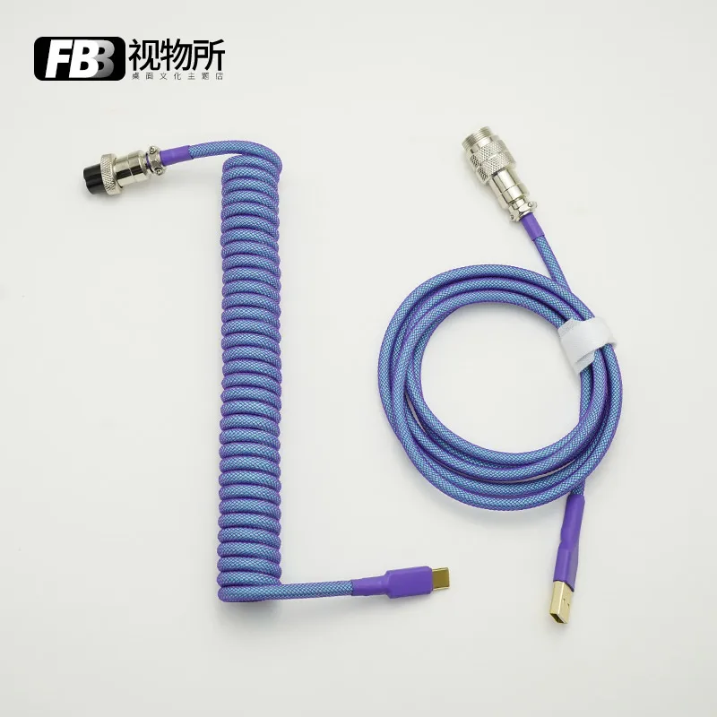 FBB Cables Purple Blue Customized Handmade DIY Detachable Coiled Cable Keyboard Type-C Mini Mirco To USB  Mechanical Keyboard