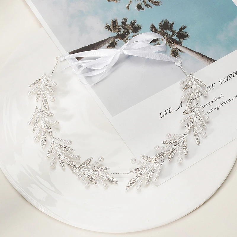 QYY Женская повязка Стразы голову горный хрусталь жемчужный серебряный цвет