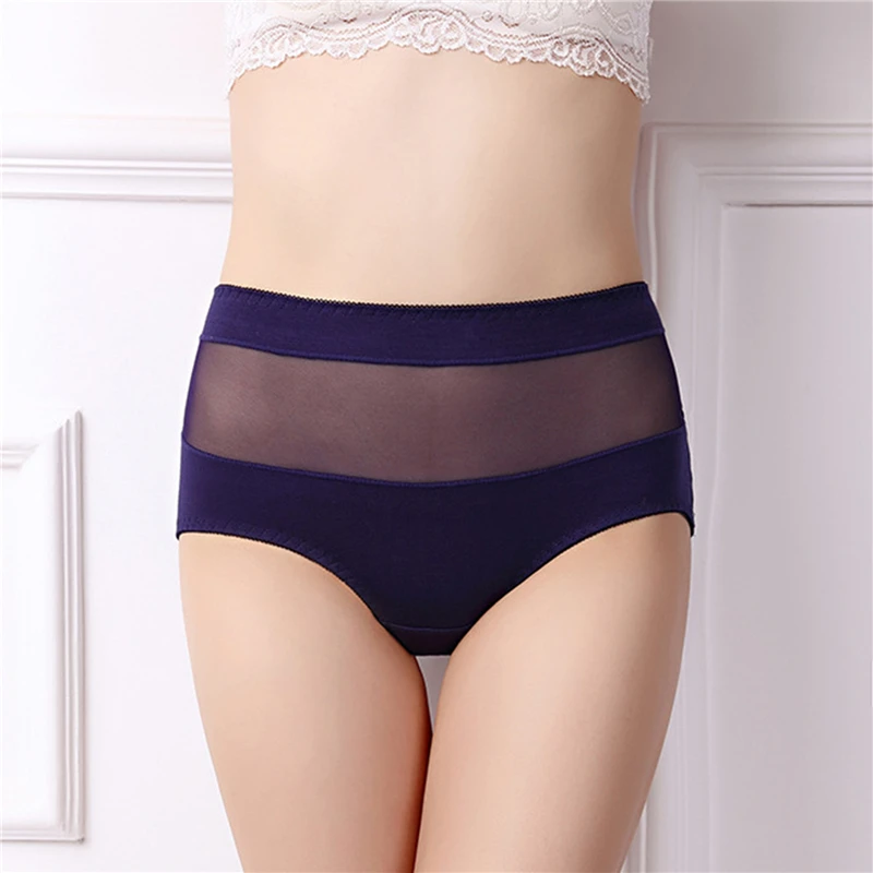 

High Waist Plus Size Women Panties Ladies Sexy Net Cloth Splicing Lingerie Female Cotton Stretch Panties Women Soft Briefs
