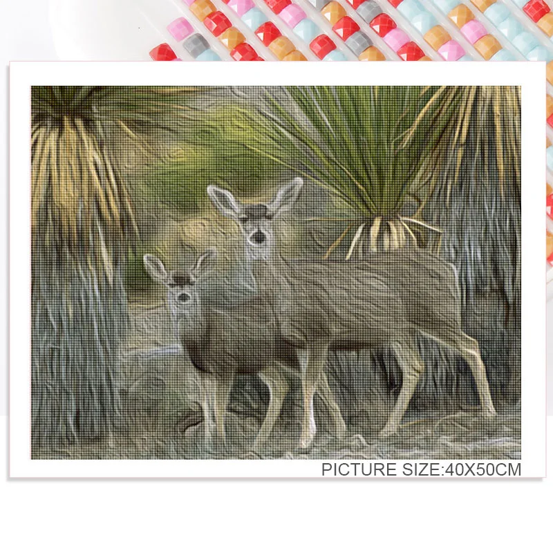 

Diamond Painting Diy 5D Southeast Asian Style Acrylic Material Water Edge Grass and The Deer and Elk In The Woods Deer Scenery