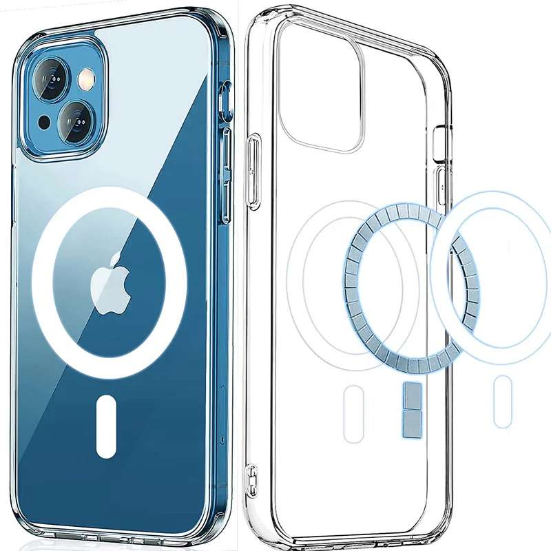 For Magsafe Magnetic Clear Phone Case for iPhone 14 13 Pro 12 Pro Max 2021 Transparent Shockproof Cover For Wireless Charging