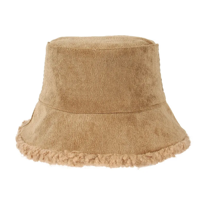 Winter Bucket Hats Women Warming Panama Hat Lady Fluffy Corduroy Double-Side Wear Outdoor Fisherman Cap Hat for Women Size Plus images - 6