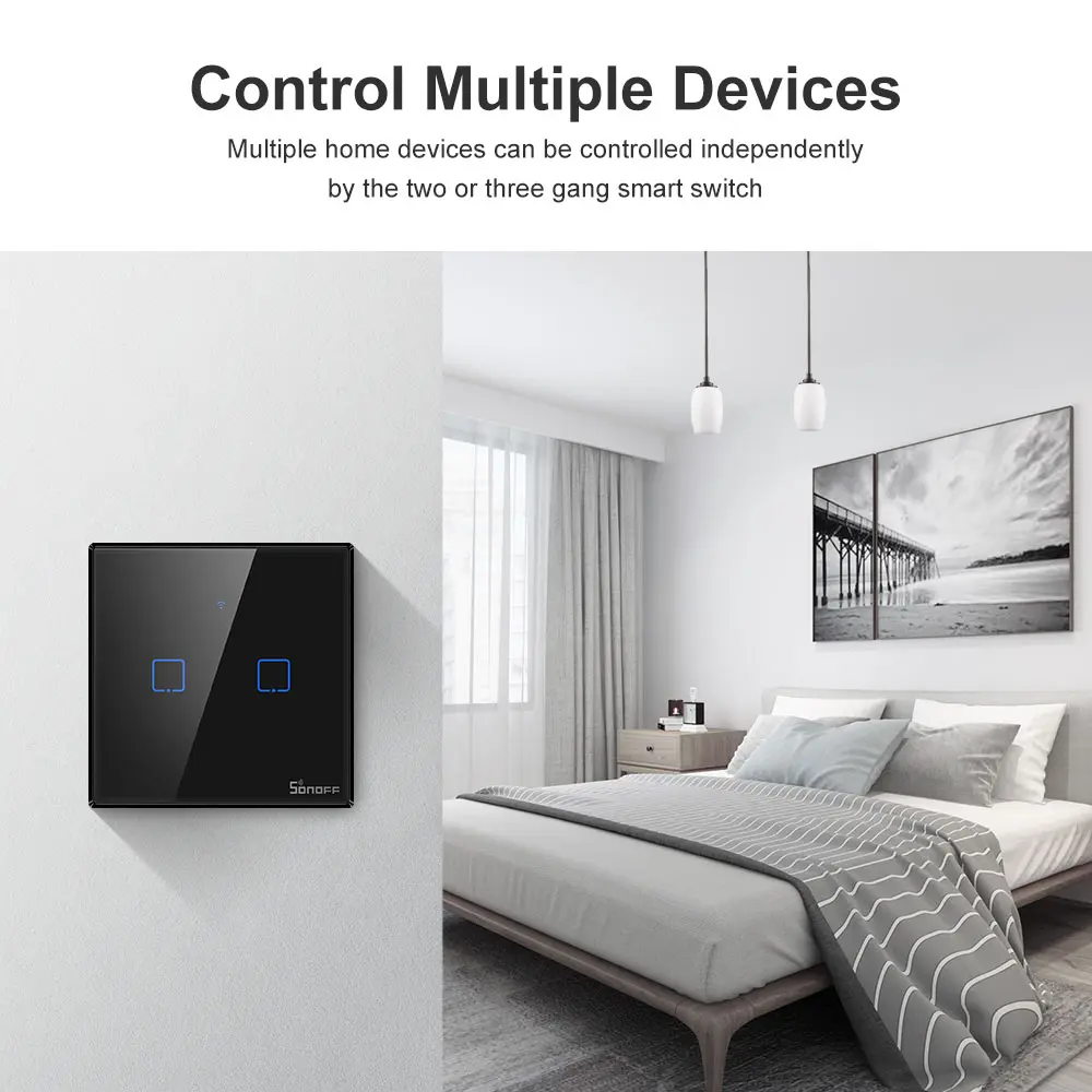 Умный выключатель SONOFF T2 UK T3 настенный стеклянный сенсорный с поддержкой Wi Fi
