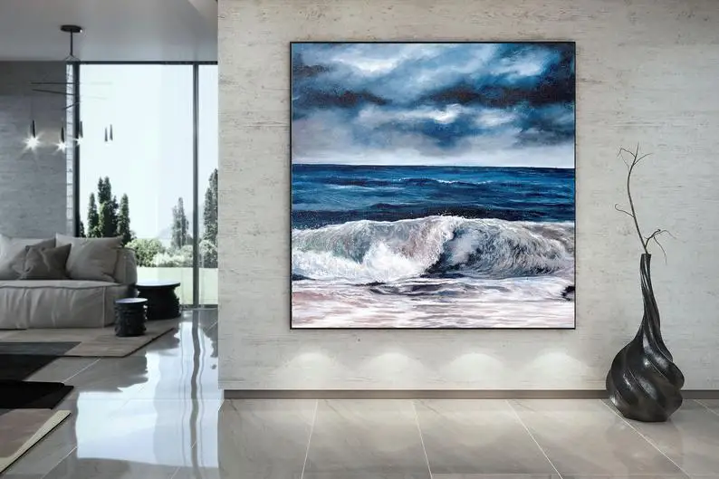 

Современная акриловая картина «Морской пейзаж», Картина на холсте с Экстра большим горизонтом, оригинальная настенная живопись, большие со...