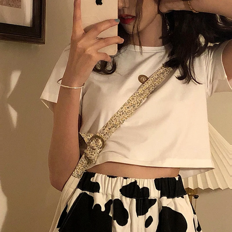 INS Супер Популярные Высокая талия укороченная футболка с коротким рукавом для