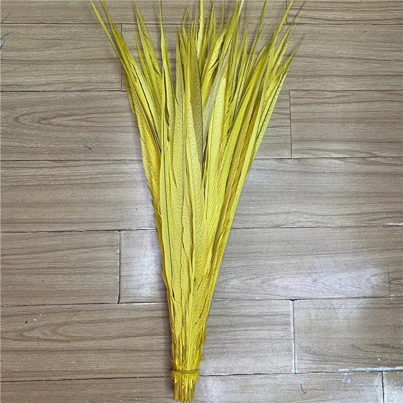 100 unids/lote de plumas de fais&aacute;n Amherst para mujer, amarillo natural, 24-28 pulgadas/60-70CM, joyer&iacute;a para el hogar, plumas de Carnaval para manualidades-0