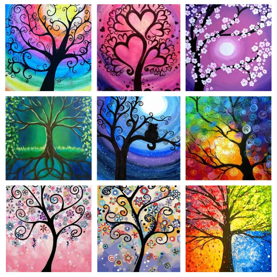 

Full AB Square/Round Drill Velvet canvas 5D DIY Diamond Painting "Colored tree" 3D Embroidery Cross Stitch 5D Home Decor Gift