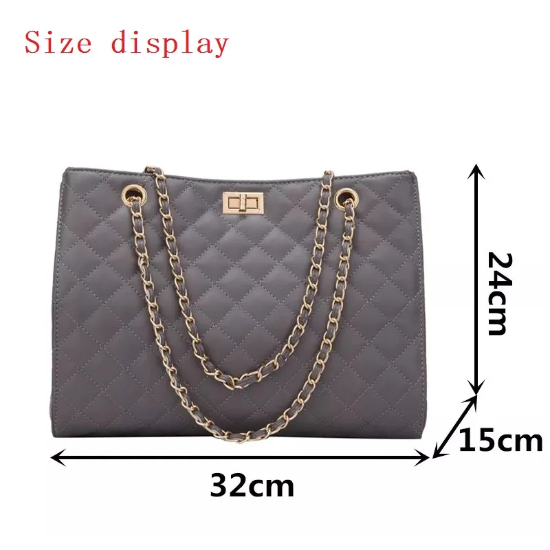 

New Black Tote Bags for Women Chain Crossbody Bag Diamond Lattice Shoulder Bag Female Large Leather Plaid Shopper Handbags Sac
