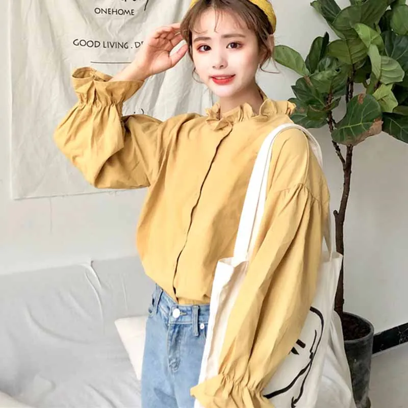 Белая блузка в Корейском стиле женские рубашки одежда Харадзюку Женские топы и