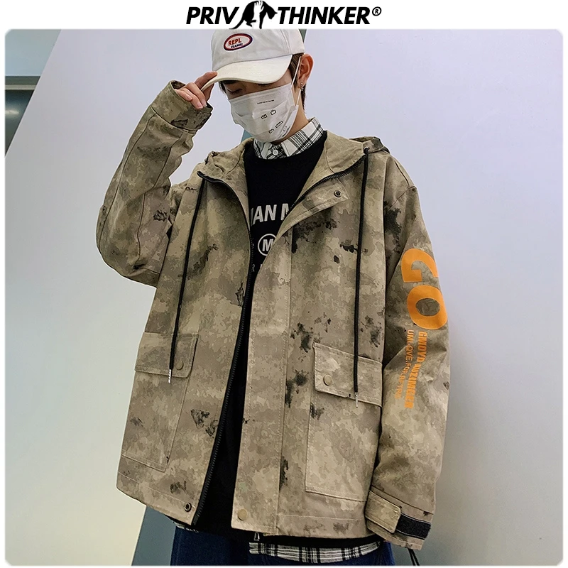 Privathinker мужские осенние Новые камуфляжные свободные рабочие куртки с капюшоном