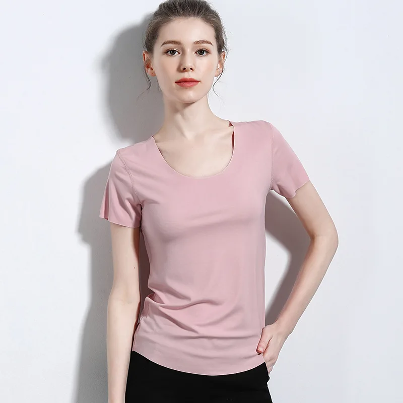 Базовая футболка с коротким рукавом женская летняя круглым вырезом и