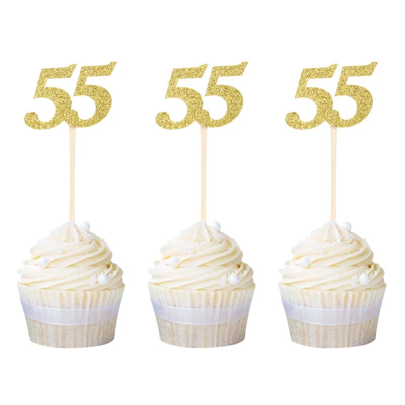 gold 55 12 шт. номер 30 40 50 60 для капкейка-30th 40th 50th 60th празднование Дня Рождения вечерние поставки торт фигурки жениха и невесты; дропшиппинг - Цвет: gold 55