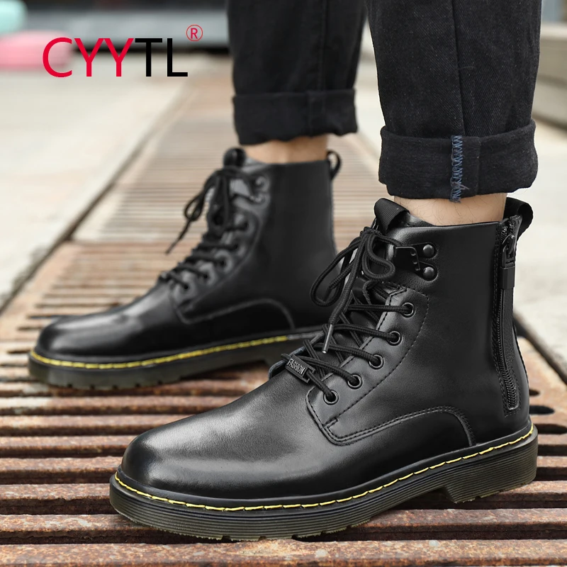 

CYYTL Winter New Men's Shoes High-Top 6 Holes Boots Tooling Motorcycle Retro Trendy Outdoor Casual Chaussure Homme Botines