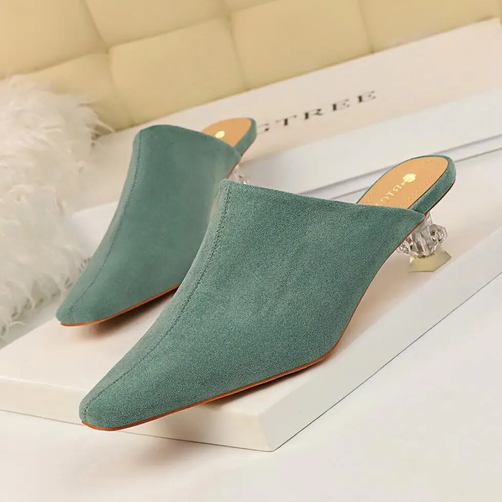 

Koovan Women's Slippers 2020 New Slingback Mules Shoes Women Mid Heels Shoes Designer Elegant Shoes For Woman Talons Pumps