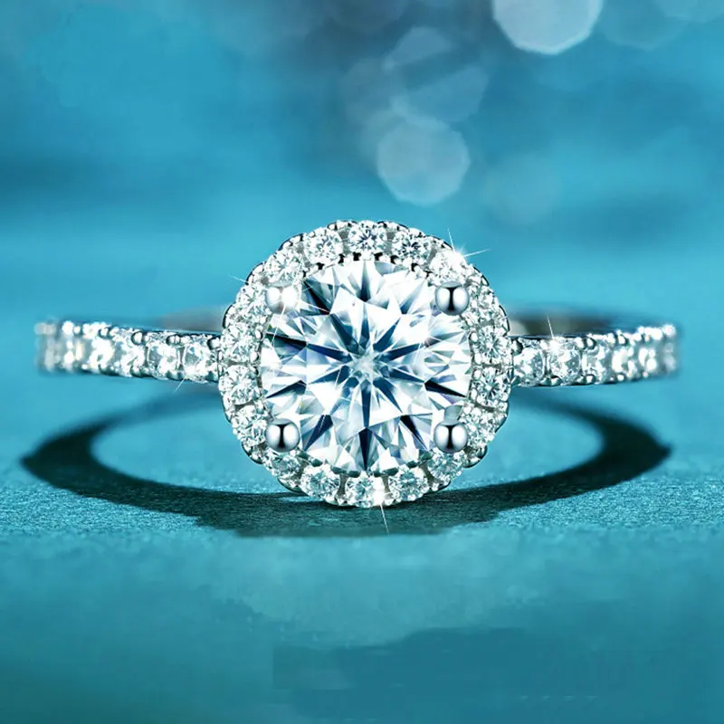 

Sterling silver jewelry Ring Women 925 silver Ring 1Ct D Color Jewelry Matching Rings Round Mozanstone Rings Couple Wedding