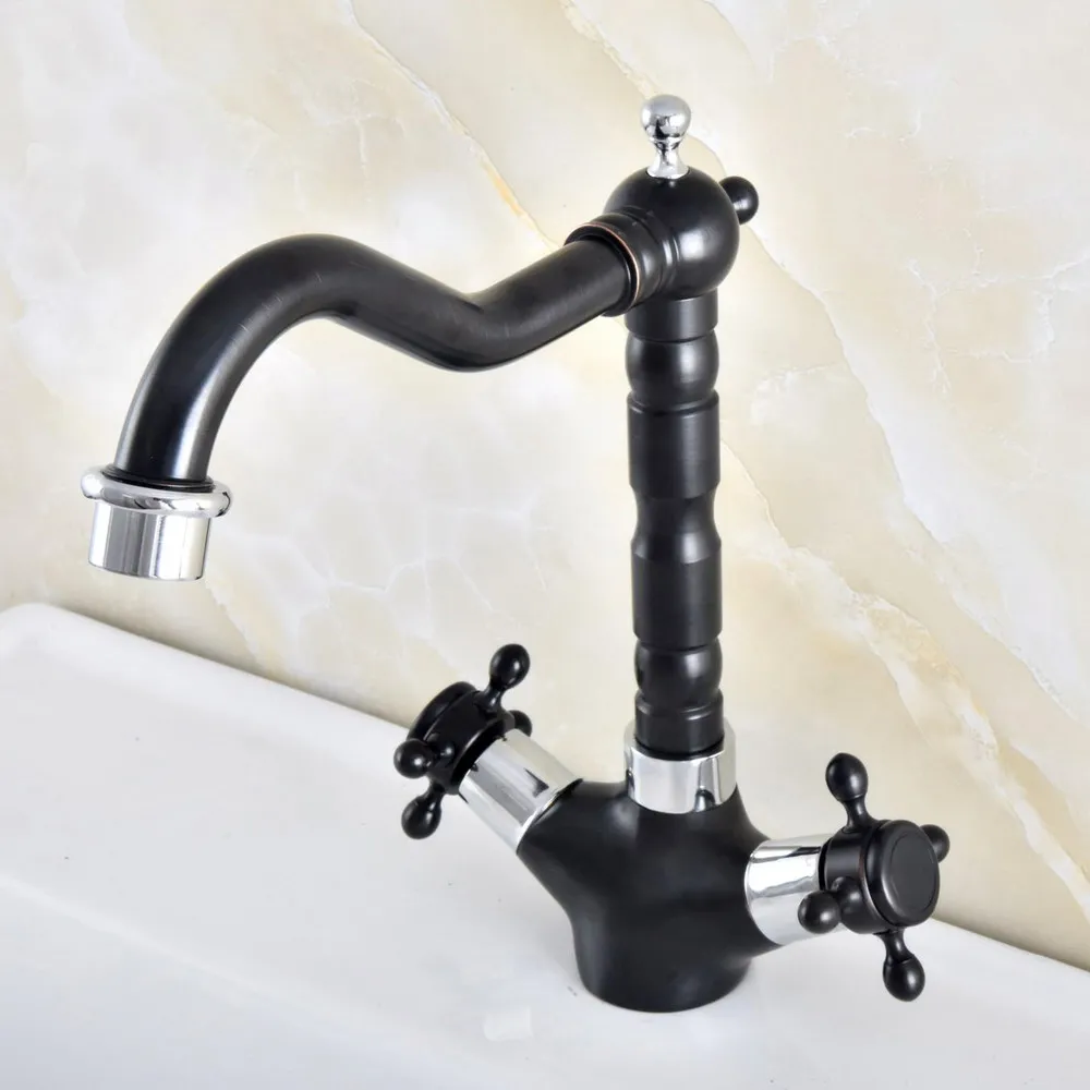 

Black Oil Rubbed Bronze Polished Chrome Brass Kitchen Wet Bar Bathroom Sink Faucet Swivel Spout Mixer Tap Single Hole mnf482