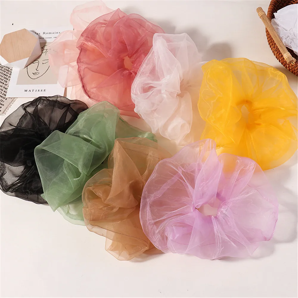

Organza Striped Hair Scrunchie Hair Ring Ties For Girls Ponytail Holders Hair Bands Elastic Hairband Hair Accessories Headwear
