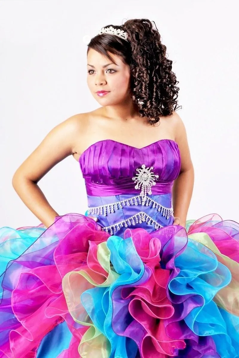 

2022 Colorful Rainbow Quinceanera Dresses Puffy Organza Beaded Sweet 16 Pageant Princess Corset Vestidos De 15 Anos