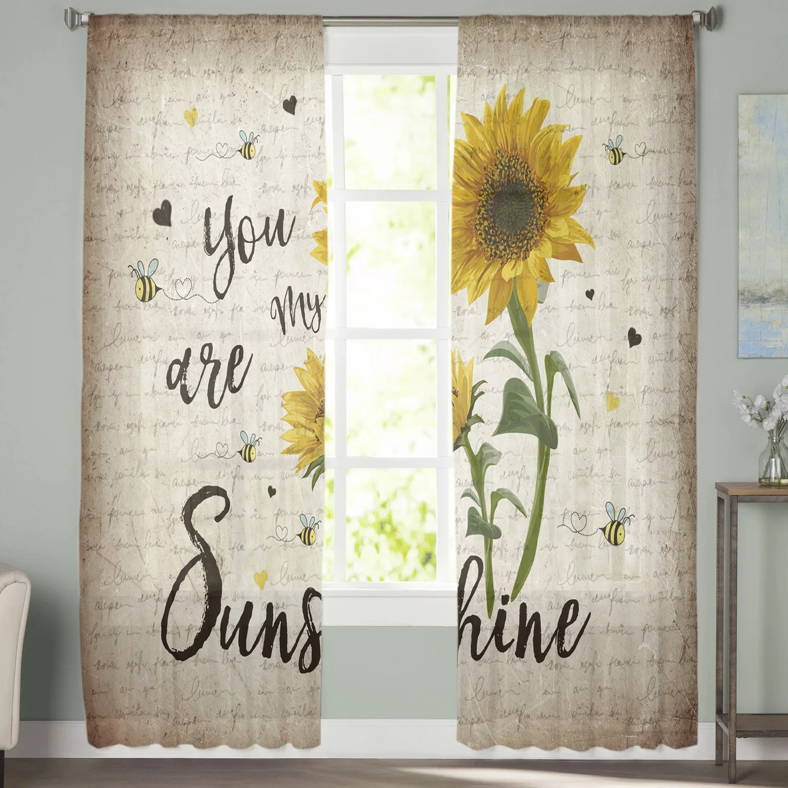 Винтажные шторы с подсолнухами буквами пчелами современные драпированные