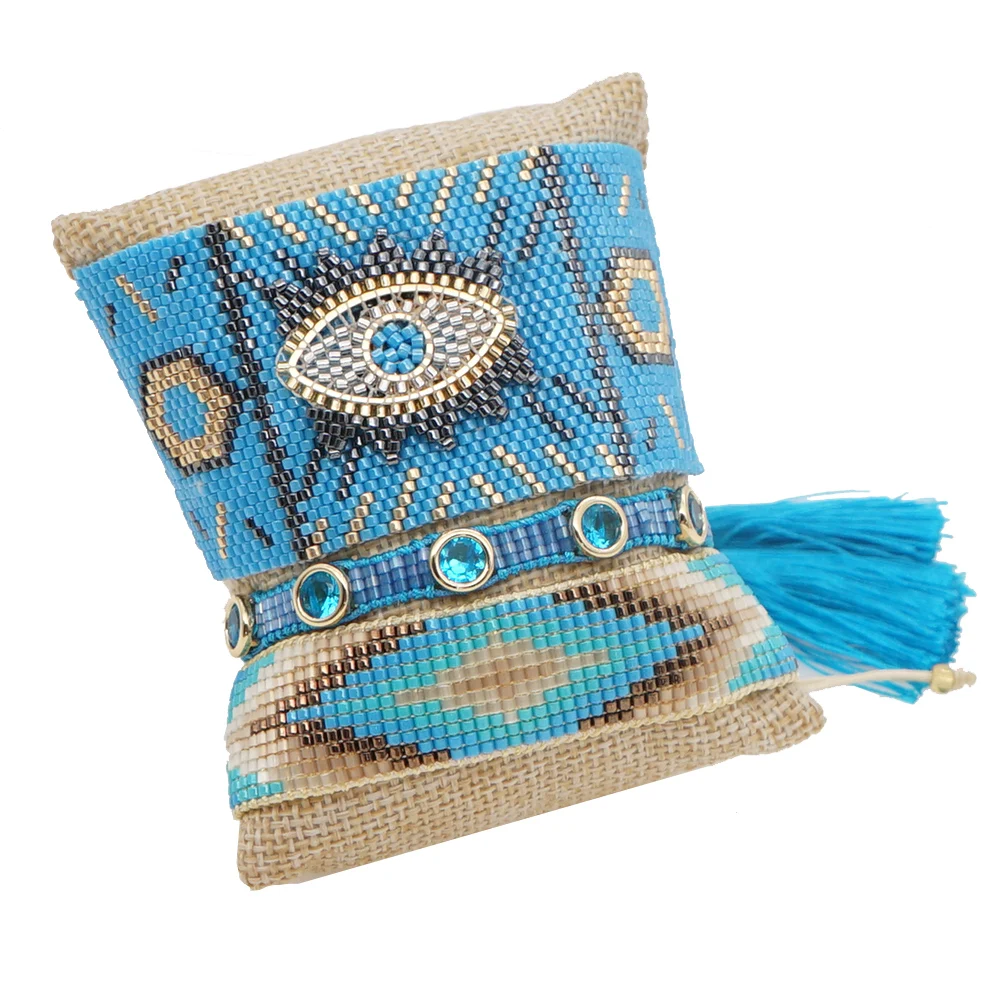 

Go2boho Miyuki Seed Beads Bracelets Blue Eye Bracelet For Women Bohemian Pulsera Woven Friendship Jewelry Wrap Tassel Jewellery