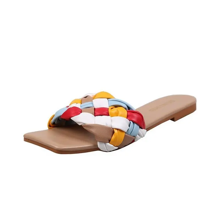 

Shoes Woman 2021 Slippers Flat Luxury Slides Pantofle Low Multicolored Sandals Designer Summer New Soft Sewing Mixed Colors Hoof