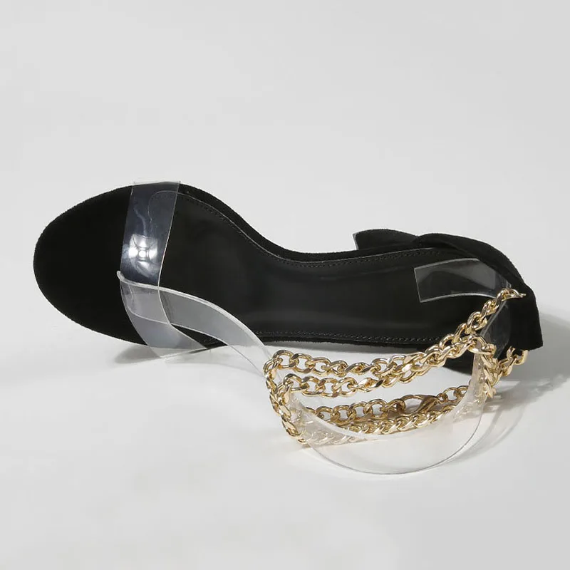 

LEOPARD LAND 2021 Summer New Women's Shoes Fashion Metal Chain Thick High Heel Transparent Open Toe Sandals High Heels CWF