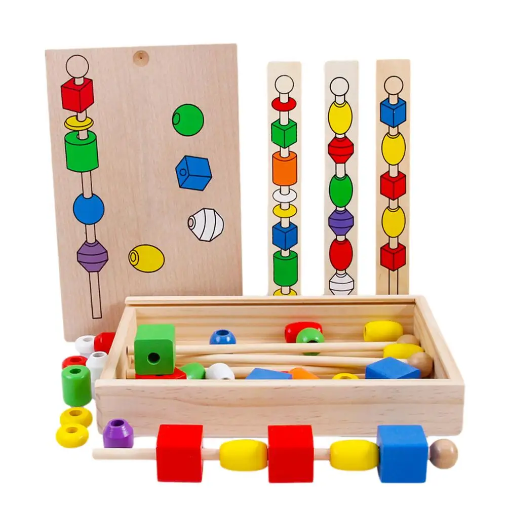 

Children Colorful Shape Stick Beading Block Stick Threading Toy Montessori Early Education Toys Classic Games Gifts For 1-3 Kids