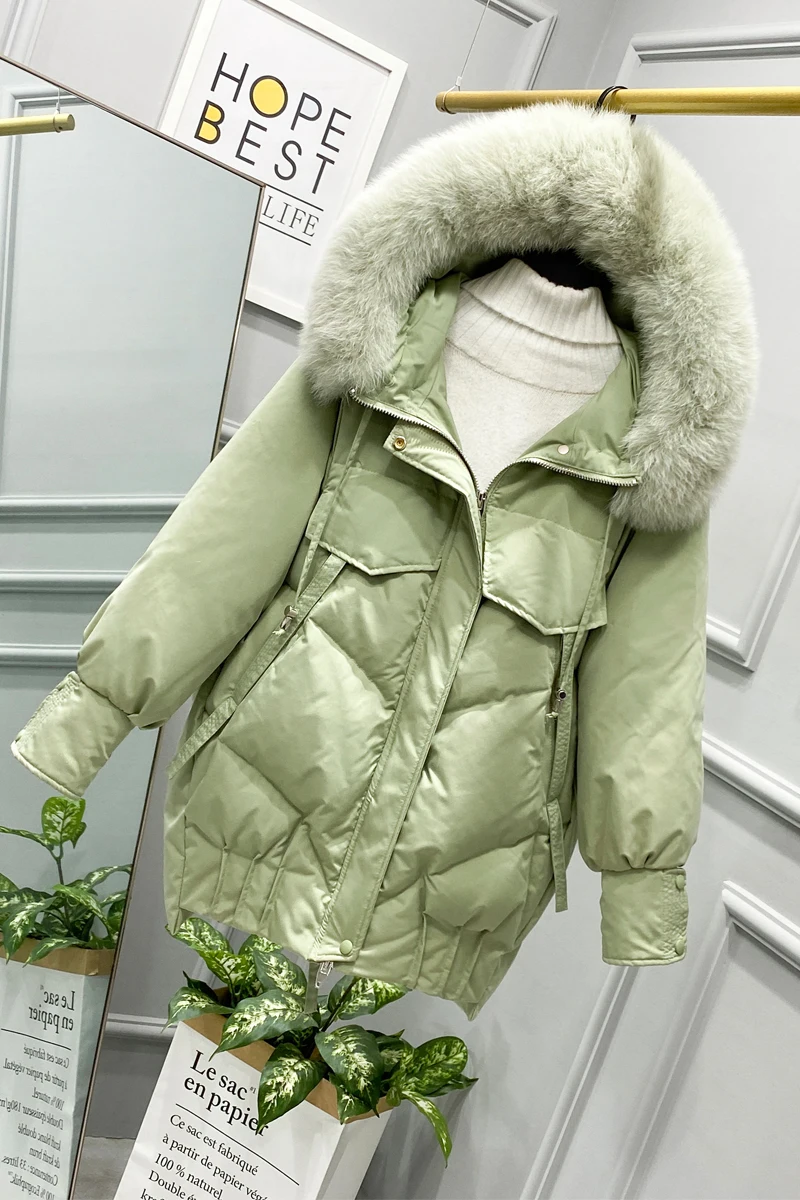 

Small man slim slim down jacket 2020 new female white duck down long Korean profile loose thickening