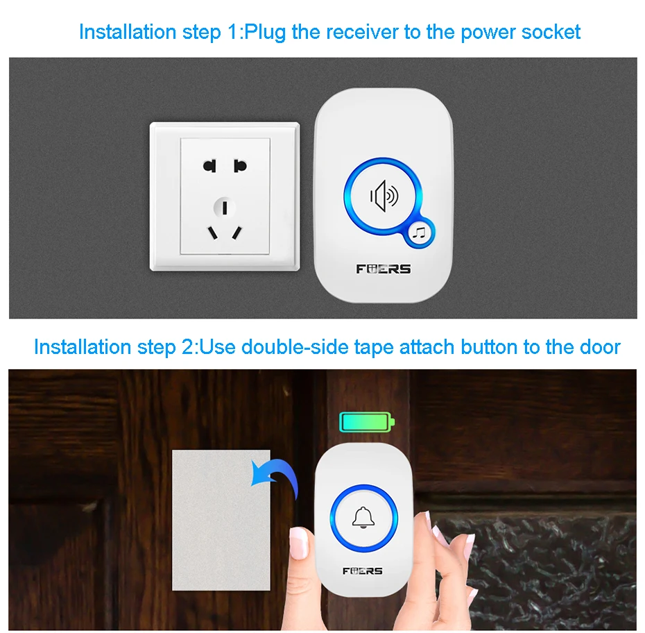 

Home Wireless Doorbell 433Mhz Welcome Friend Smart Doorbell 150Meters Long Distance 32 Songs 4 Level Volumes Door Chimes