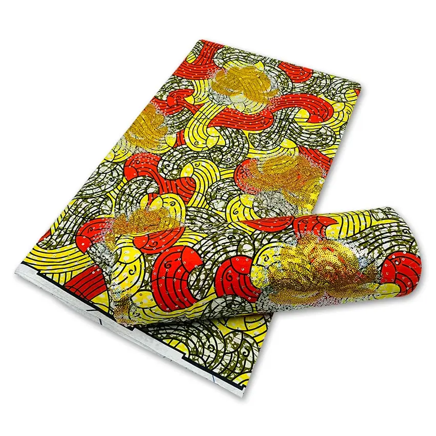 

High Quality African Wax Print Nigeria Embroiderd Sequins Cotton Fabric