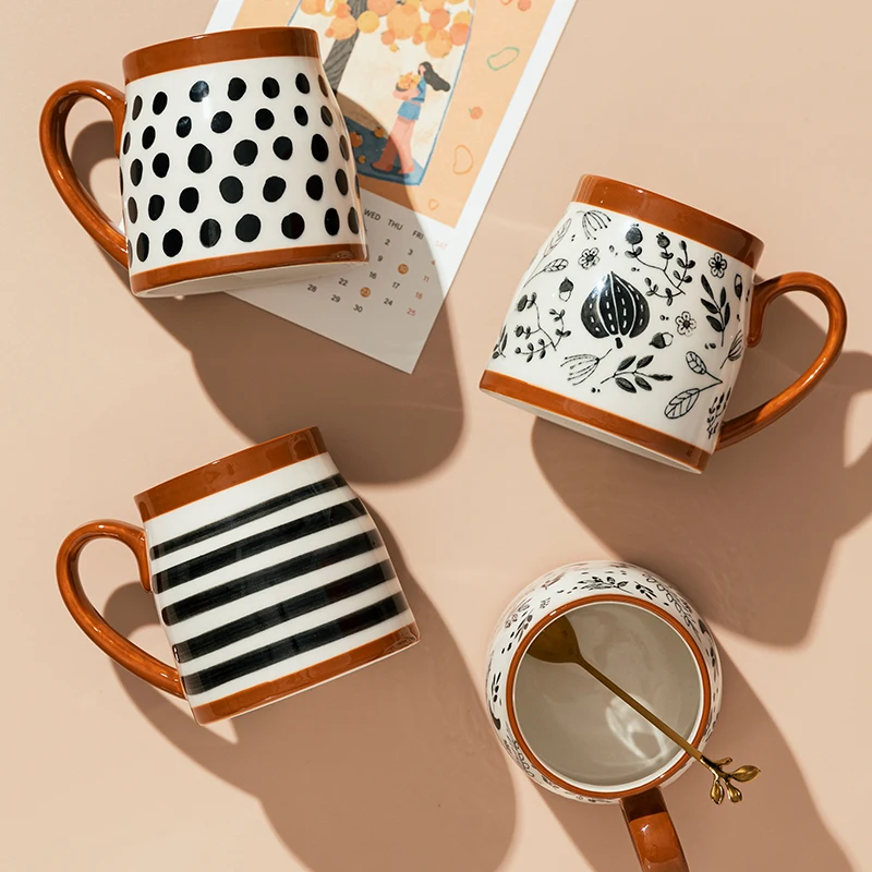 

500ml Vintage Ceramic Coffee Mug Heat-resistant Handgrip Cup for Juice Water Milk Office Kitchen Restaurant Drinkware