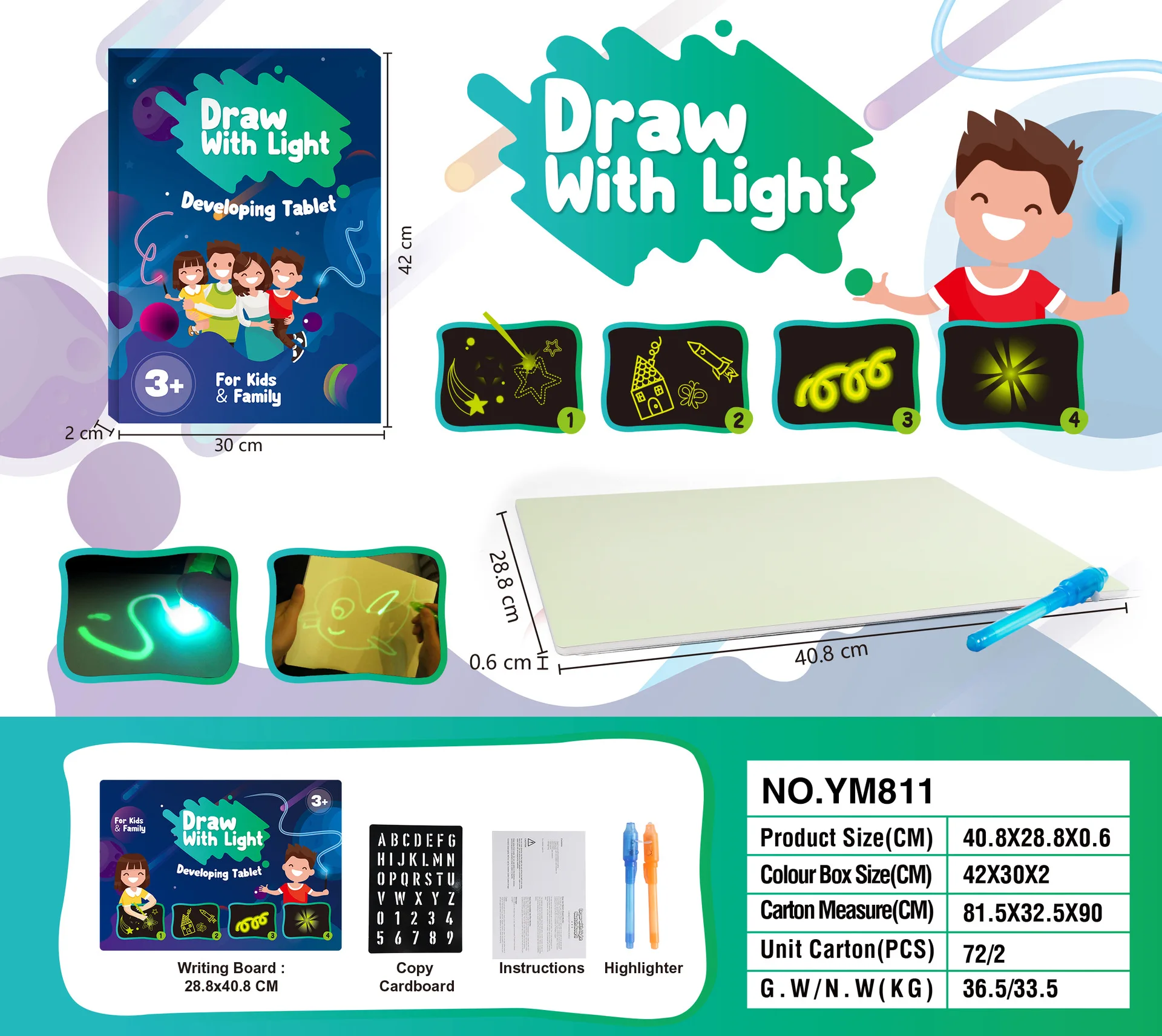 A3 A4 A5 LED Luminous Drawing Board Graffiti Doodle Tablet Magic Draw With Light-Fun Fluorescent Educational Toy 1pcs |