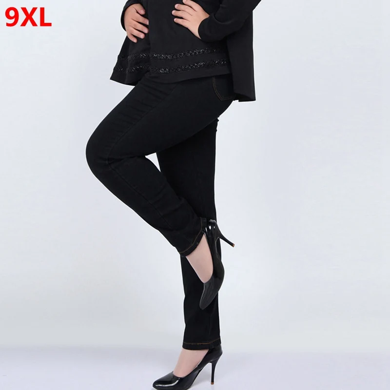 Женские брюки карандаш с высокой талией черные 9XL 7XL 8XL 200 кг|Прямые джинсы| |