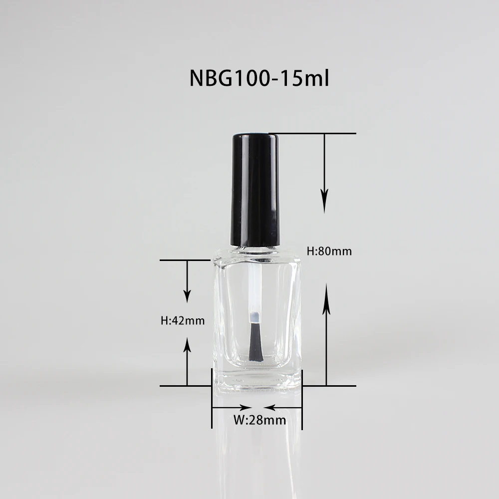 100pcs 15ml Empty Nail Polish Glass Bottle Clear Oil Container, Refillable Makeup Tube Brush 0.5oz Wholesale