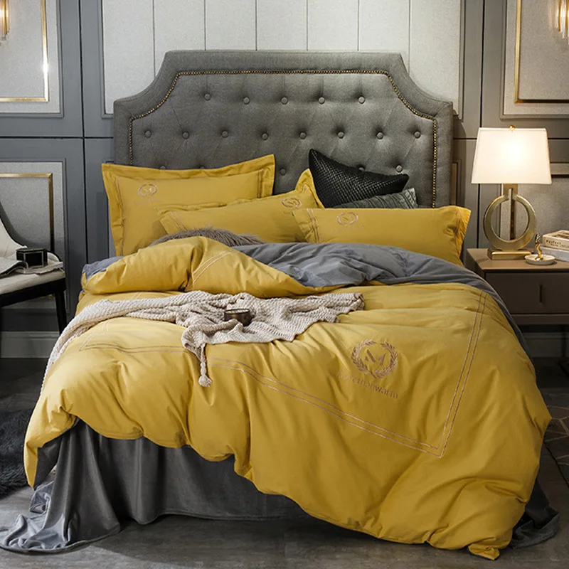 

Home-denisroom Full Cotton Pure bedding set Solid Color Satin Simple Sheet Quilt Cover 1.8m2.0 Meters Bedding Article cama PO87*