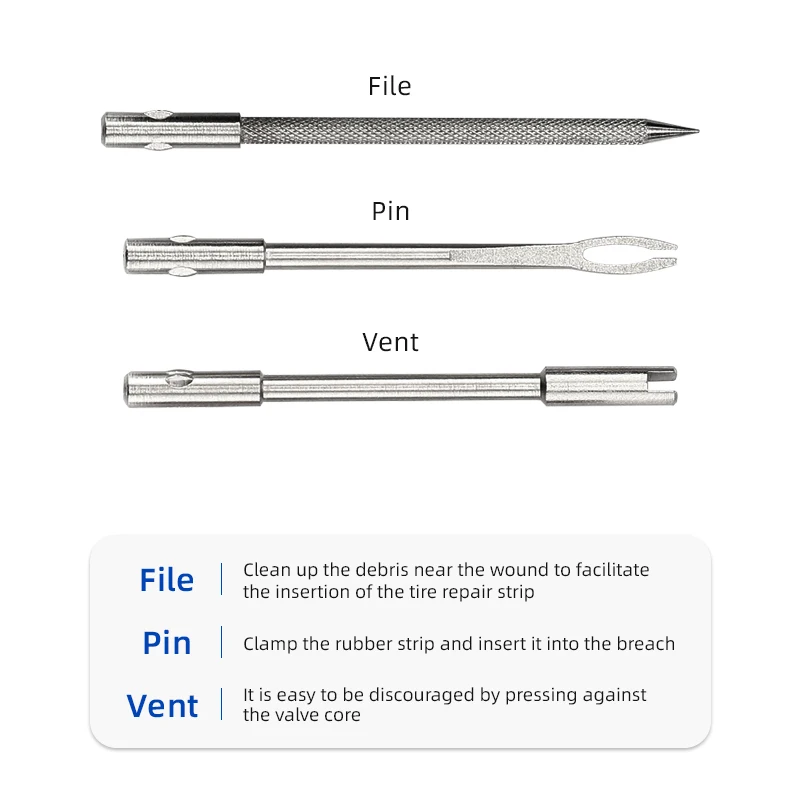 

Portable Bicycle Tire Repair Kit For MTB Road Bike Tubeless Maintain Tool Simple Set 5 Rubber Strips And 3 Tire Repair Drills