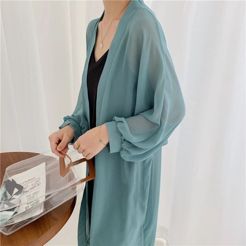 Женский шифоновый кардиган Hirigin летний прозрачный для защиты от солнца длинное