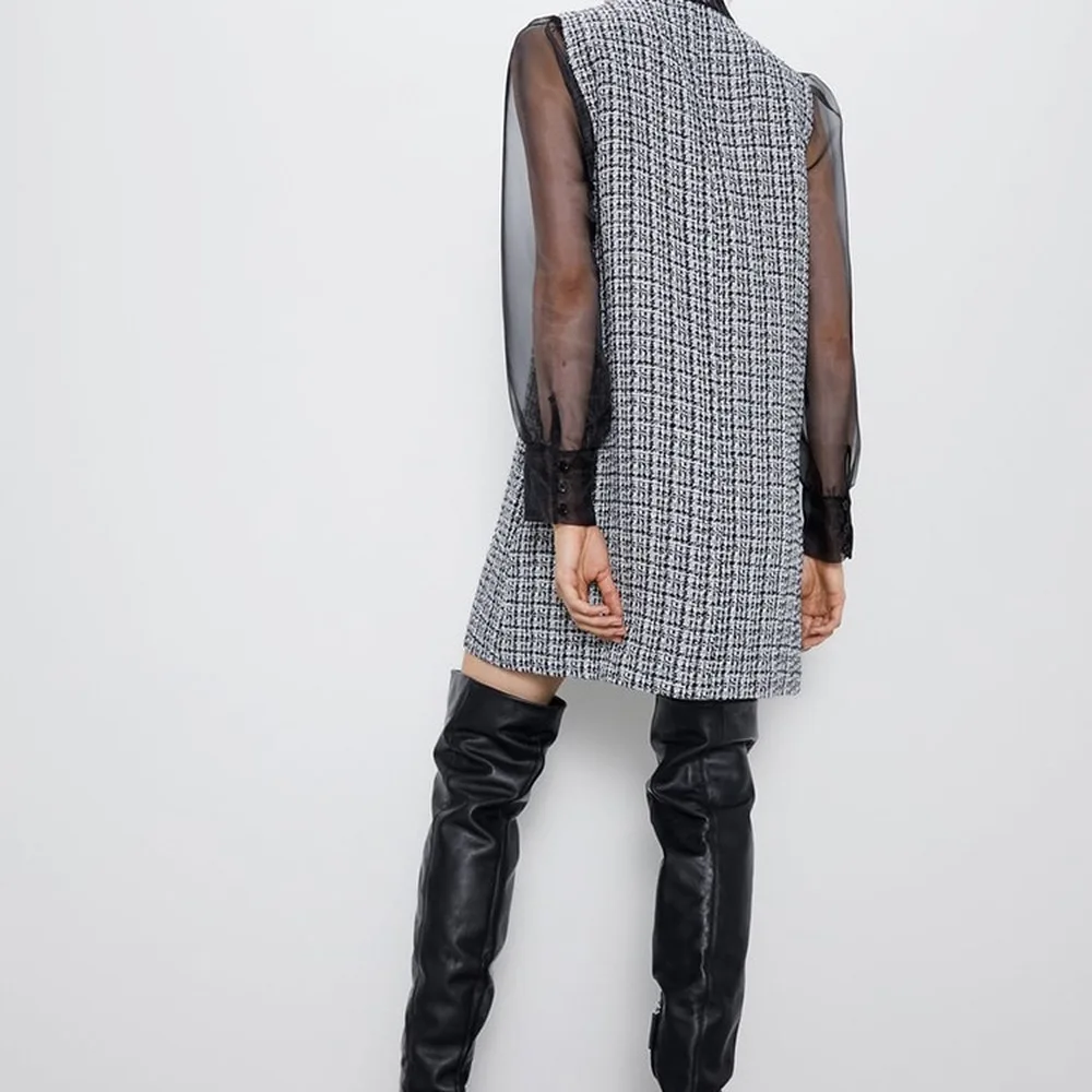 Женское платье повседневное клетчатое из органзы декоративное с бантом выше