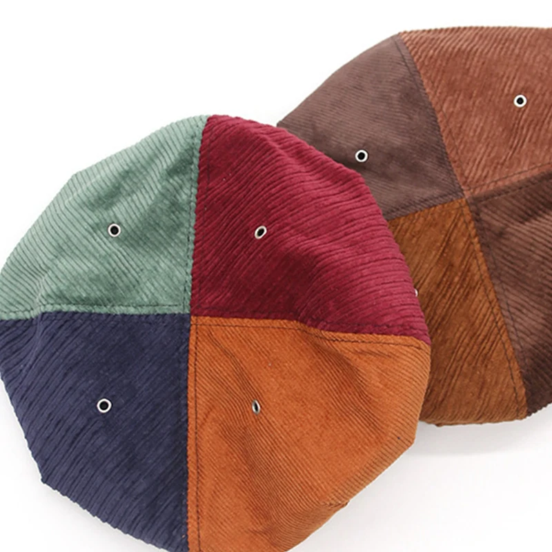 

Artist Stitching Corduroy Berets Hat Winter Women's Y2K Aesthetics E Girl Unique Hat Without Brim Warm Street Hat Accessories