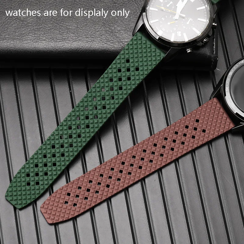 Men's Watch Accessories Soft Fluororubber Strap 20mm 22mm Black Red Brown Bracelet Replacement Belt Quick Release