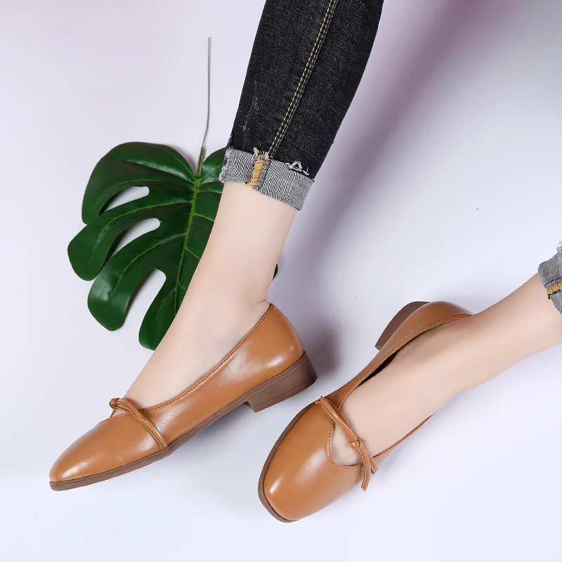 2019 осенние женские балетки на плоской подошве обувь из натуральной кожи Лоферы