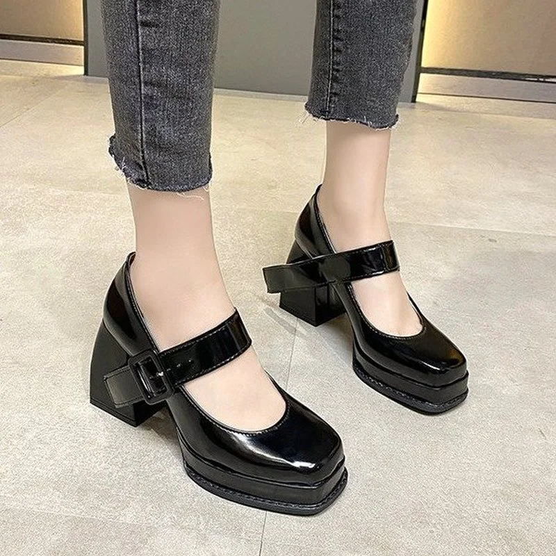 

Женские туфли на высоком каблуке, Модные Туфли Мэри Джейн на водонепроницаемой платформе, повседневные туфли-лодочки на массивном каблуке ...